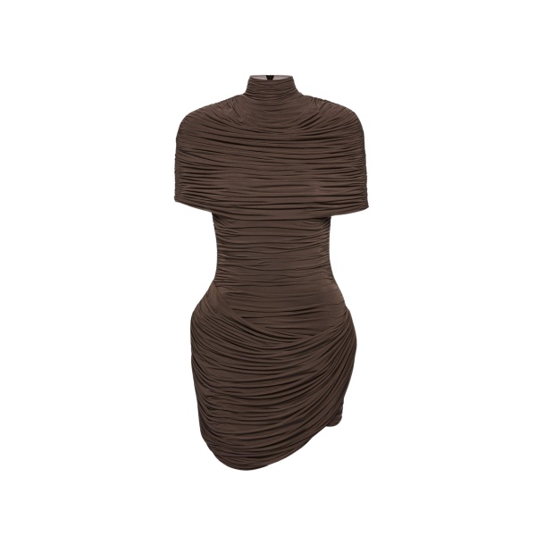 Magda Butrym High-neck draped mini dress with cape detail in brown