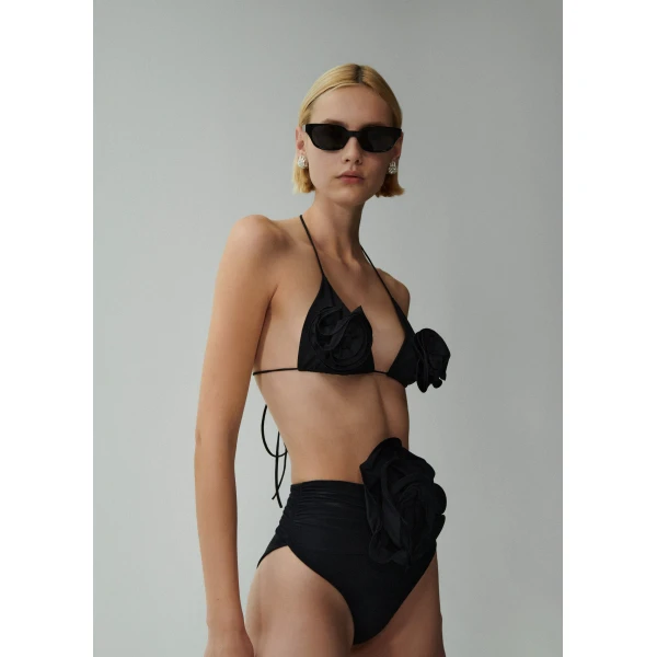 Magda Butrym High-waisted flower appliqué swim bottom in black, view 2