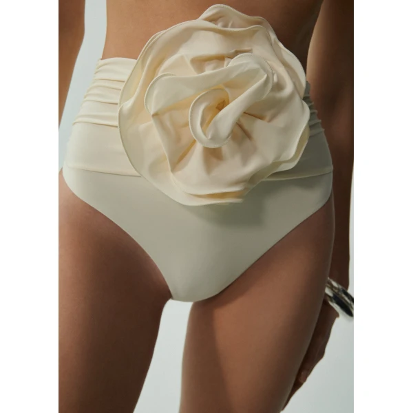 Magda Butrym High-waisted flower appliqué swim bottom in cream, view 4