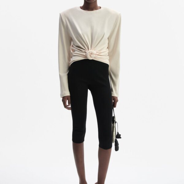 Magda Butrym Knotted longsleeve jersey blouse in cream, view 2