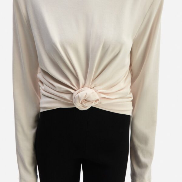 Magda Butrym Knotted longsleeve jersey blouse in cream, view 3