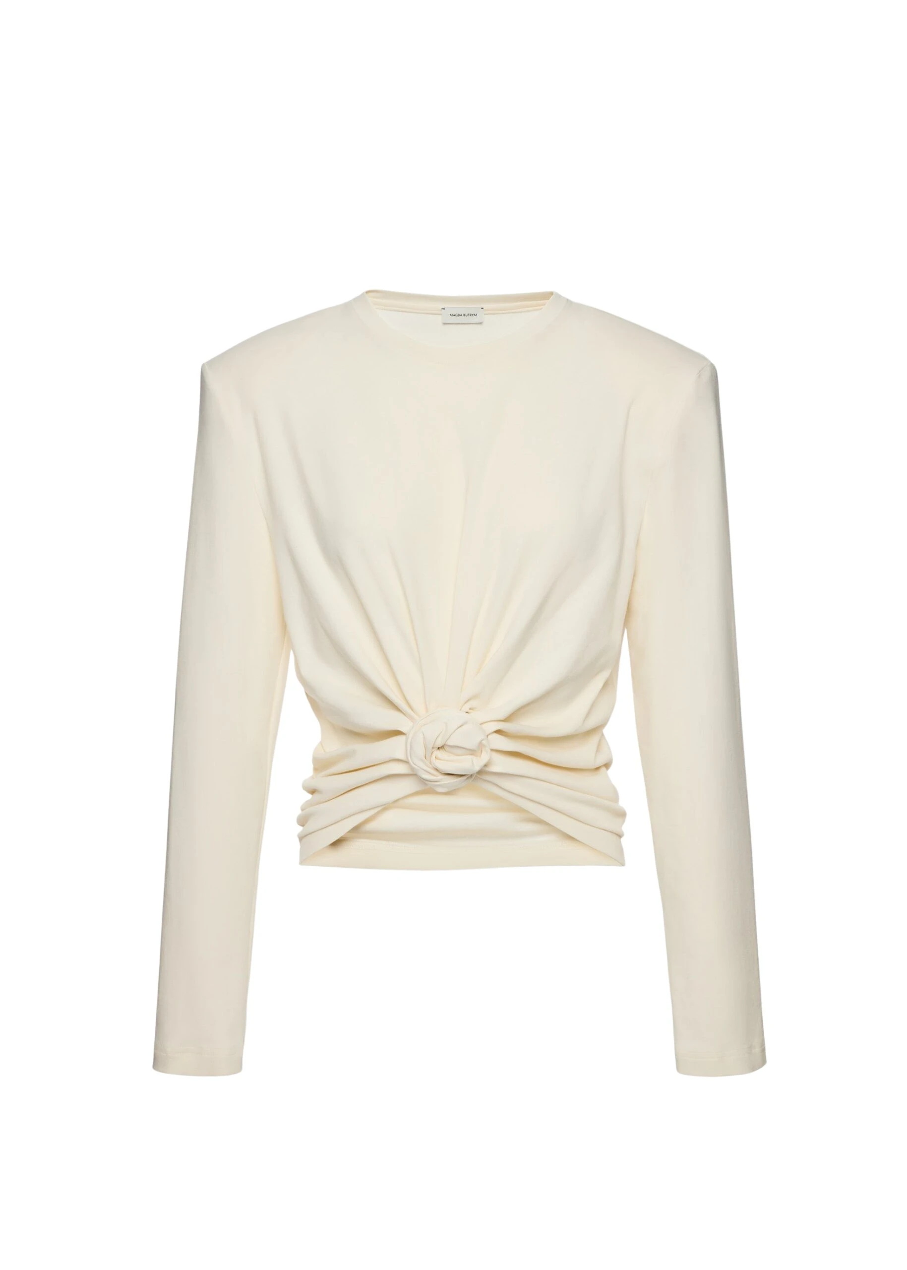 Magda Butrym Knotted longsleeve jersey blouse in cream