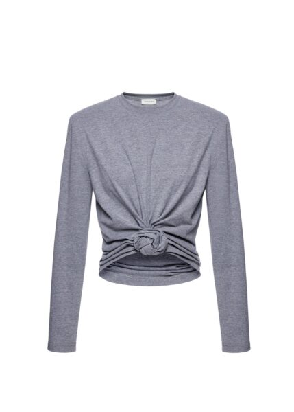 Magda Butrym Knotted longsleeve jersey blouse in grey