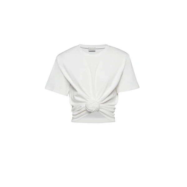 Magda Butrym Knotted ribbed t-shirt in cream Top