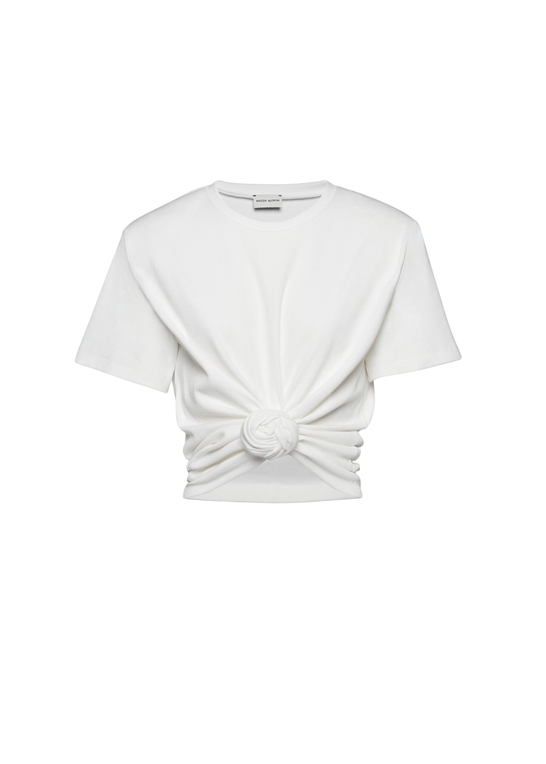 Magda Butrym Knotted ribbed t-shirt in cream Top