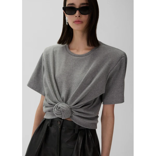Magda Butrym Knotted ribbed t-shirt in grey Top, view 2