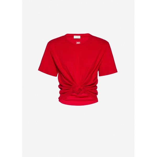Magda Butrym Knotted ribbed t-shirt in red