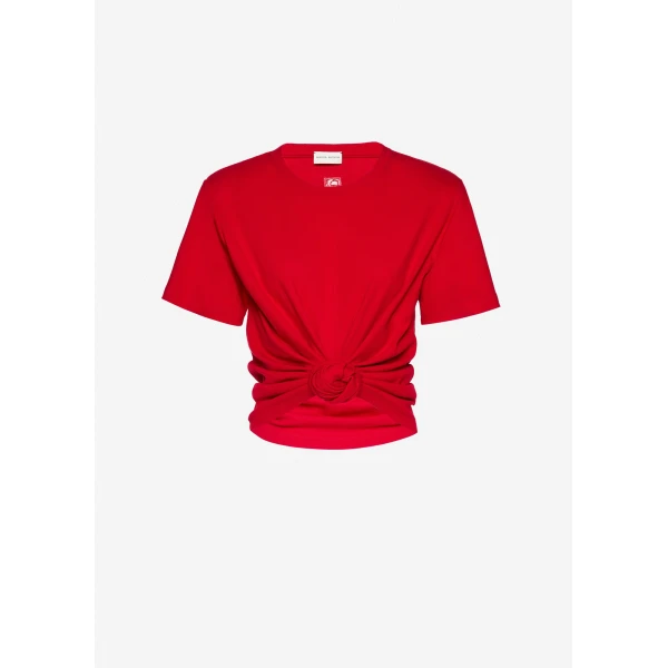 Magda Butrym Knotted ribbed t-shirt in red Top