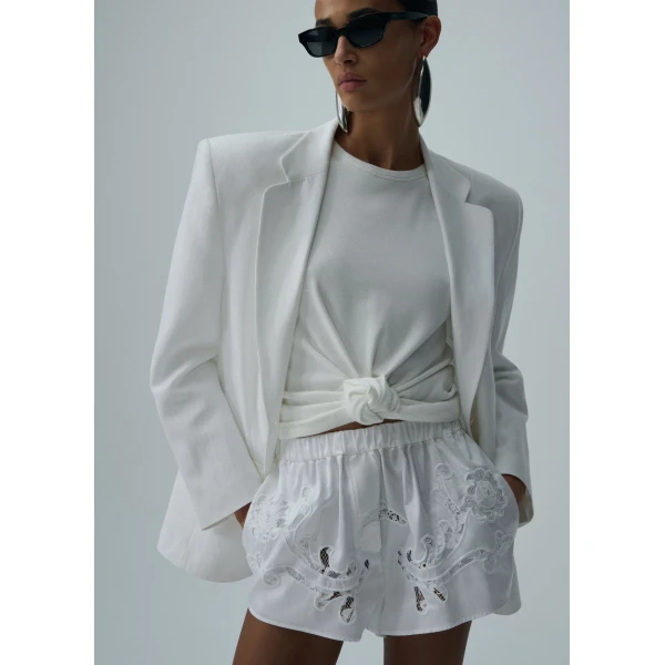 Magda Butrym Knotted ribbed tank top in cream, view 3