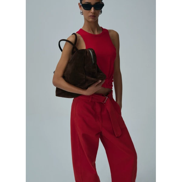 Magda Butrym Knotted ribbed tank top in red, view 2