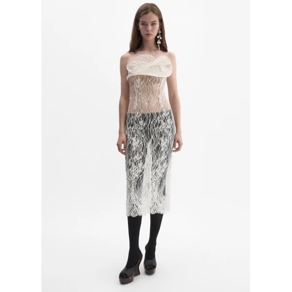 Magda Butrym Lace corset dress with sculptural neckline in cream, view 2