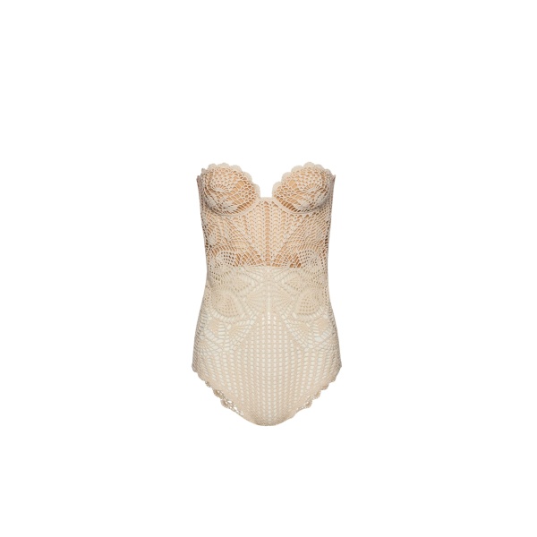 Magda Butrym Lace crochet bustier bodysuit in cream