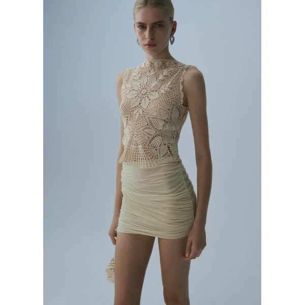 Magda Butrym Lace crochet round-neck top in cream, view 2