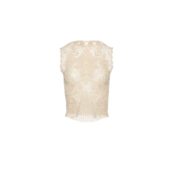 Magda Butrym Lace crochet round-neck top in cream