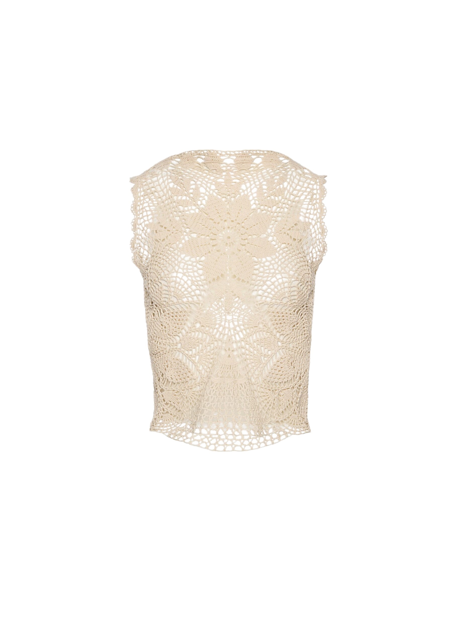 Magda Butrym Lace crochet round-neck top in cream