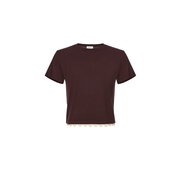 Magda Butrym Lace-detail classic t-shirt in brown
