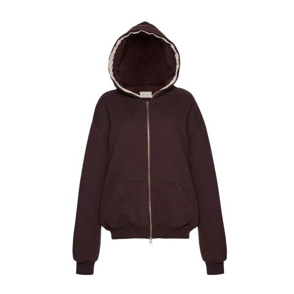 Magda Butrym Lace-detail zip up hoodie in brown Top