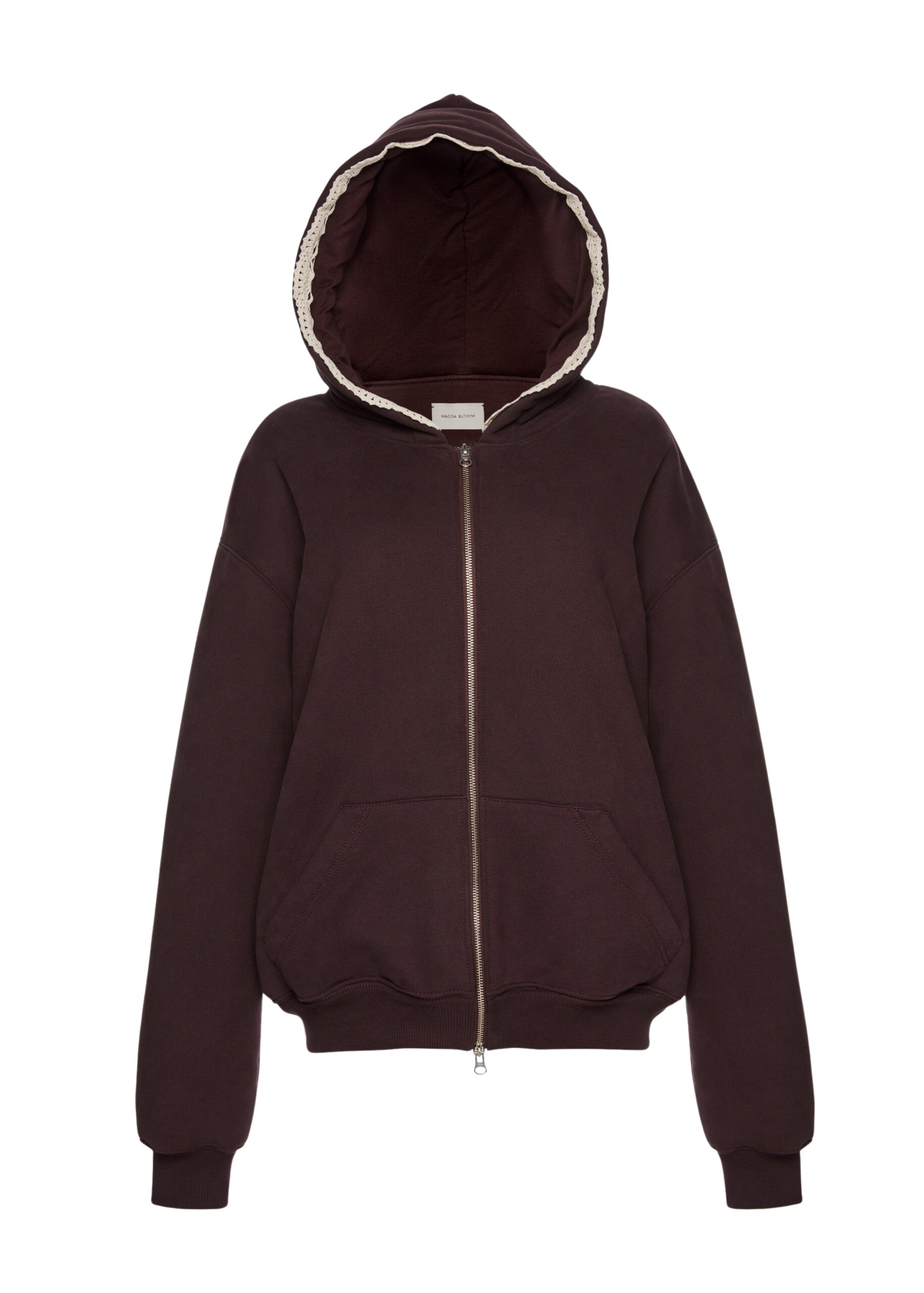 Magda Butrym Lace-detail zip up hoodie in brown Top