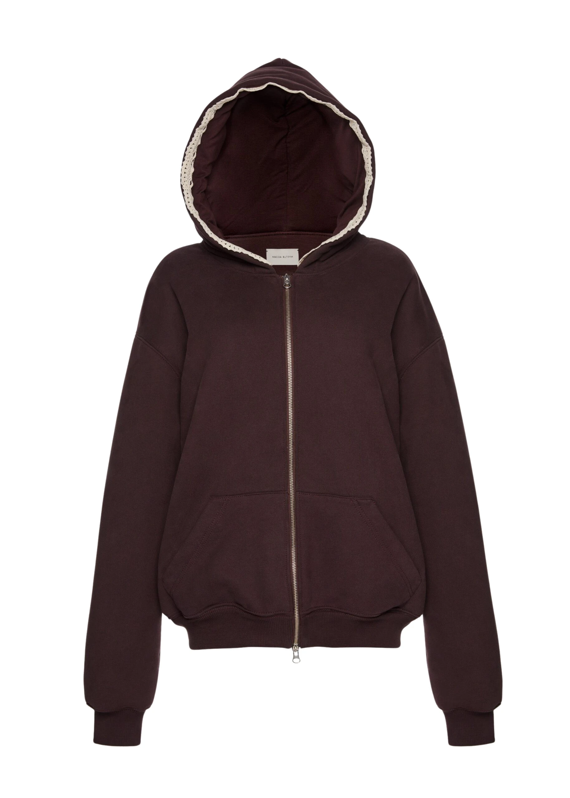 Magda Butrym Lace-detail zip up hoodie in brown Top