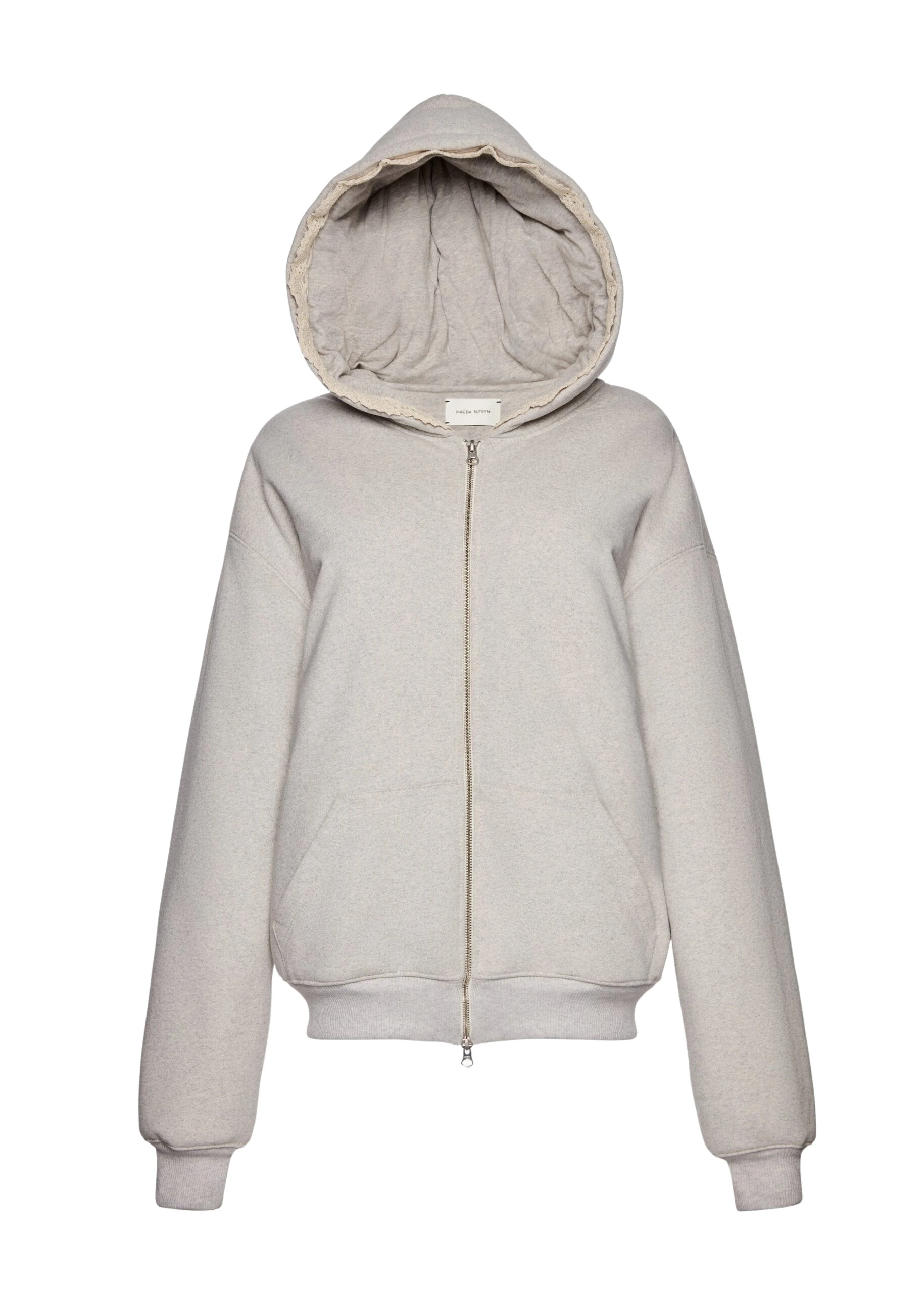 Magda Butrym Lace-detail zip up hoodie in grey Top