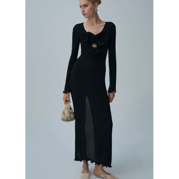 Magda Butrym Long sleeve crepe beach maxi dress in black, view 2