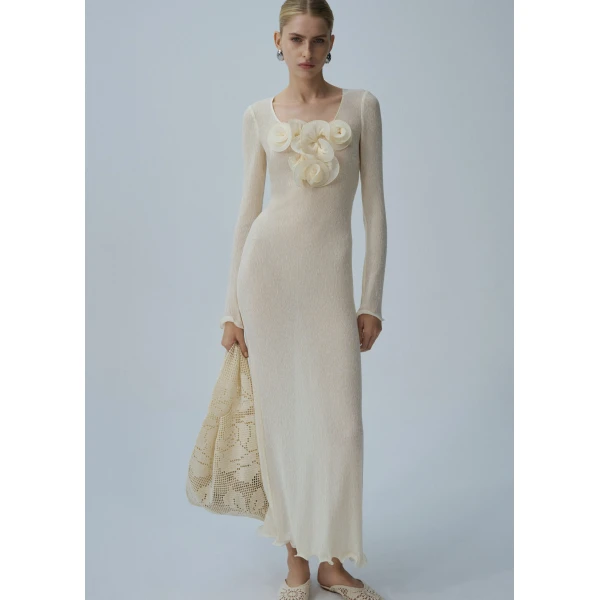 Magda Butrym Long sleeve crepe beach maxi dress in cream, view 2
