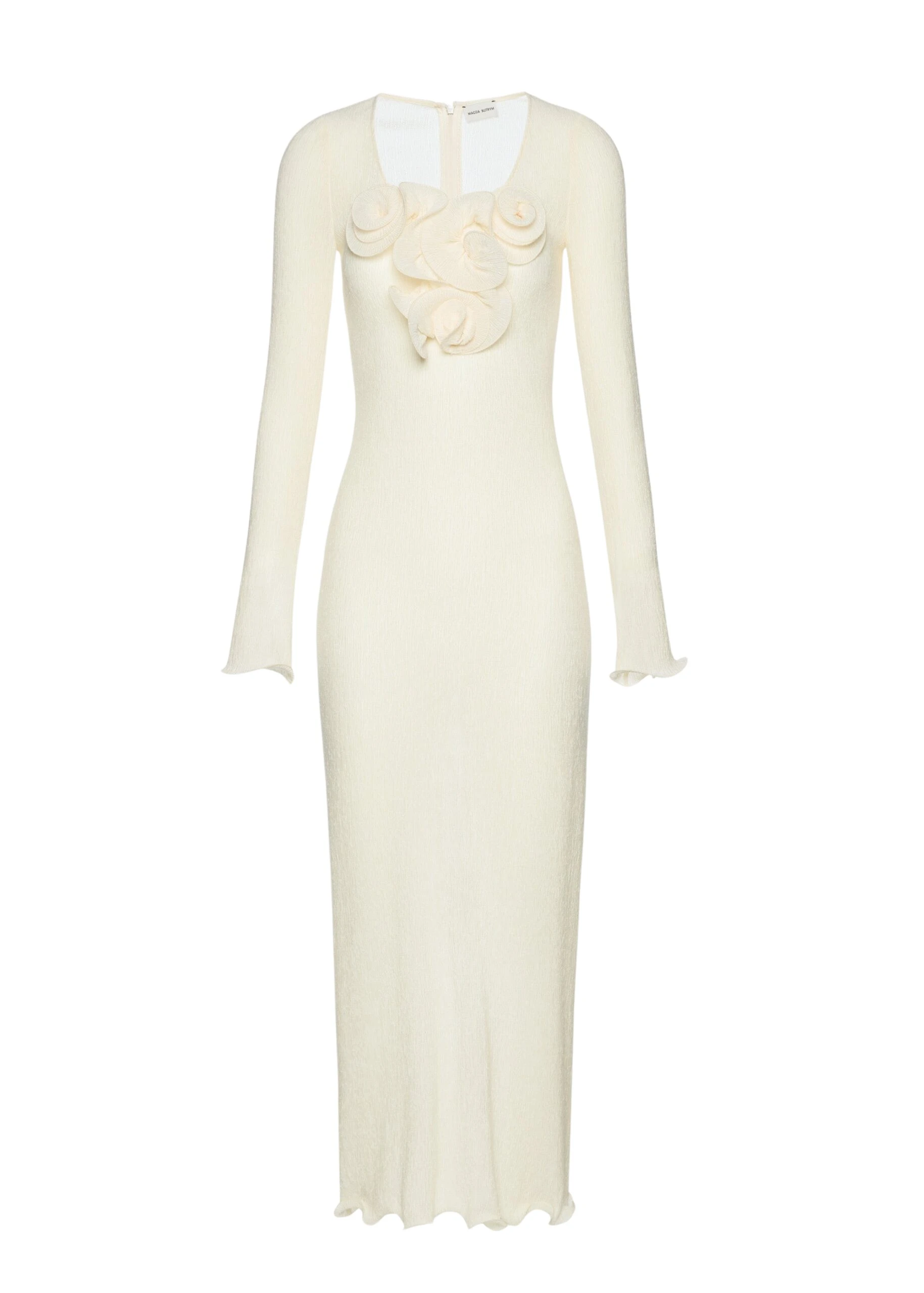 Long sleeve crepe beach maxi dress in cream