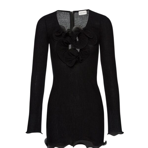 Long sleeve crepe beach mini dress in black