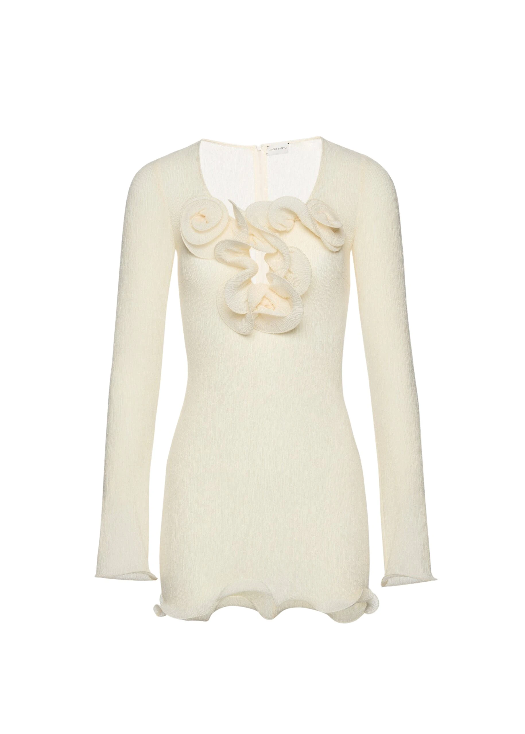 Long sleeve crepe beach mini dress in cream