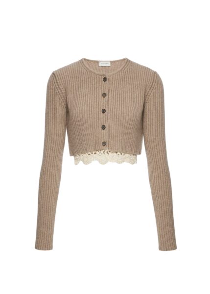 Magda Butrym Long-sleeve crochet-trim cropped cardigan in beige