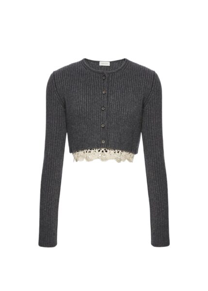 Magda Butrym Long-sleeve crochet-trim cropped cardigan in grey