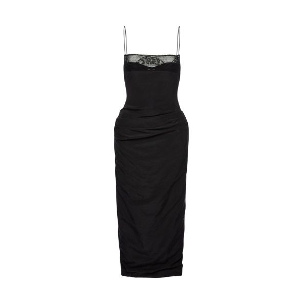 Magda Butrym Midi corset dress with lace neckline in black