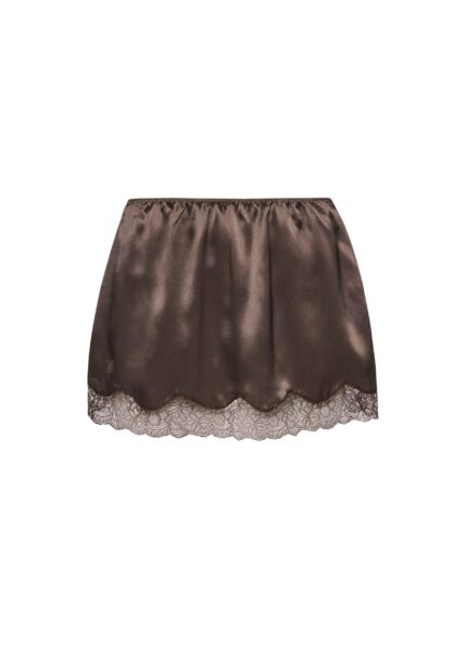 Magda Butrym Mini slip skirt with lace-trimmed hem in brown