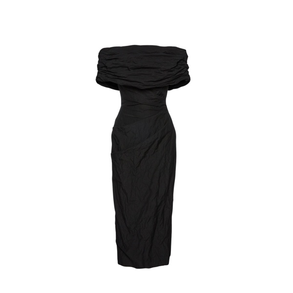 Magda Butrym Off-shoulder draped midi dress in black