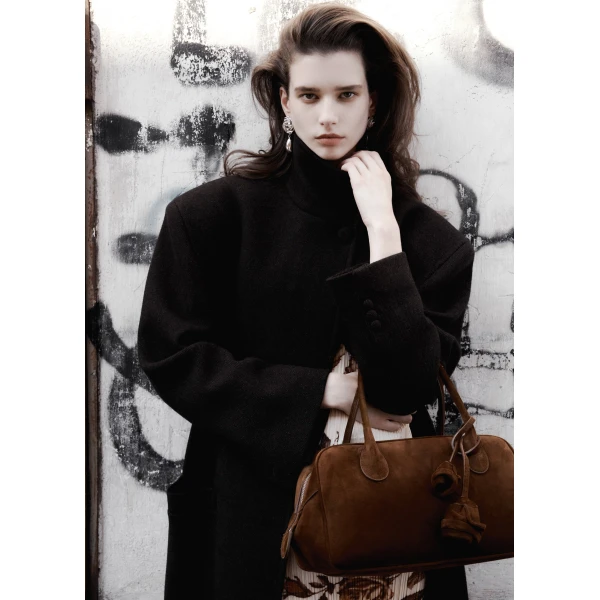 Magda Butrym Oversize cashmere coat with stand collar in brown, view 3