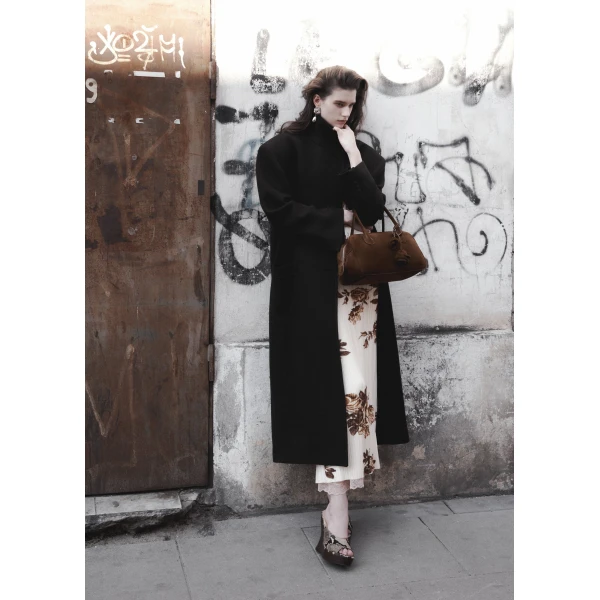 Magda Butrym Oversize cashmere coat with stand collar in brown, view 4