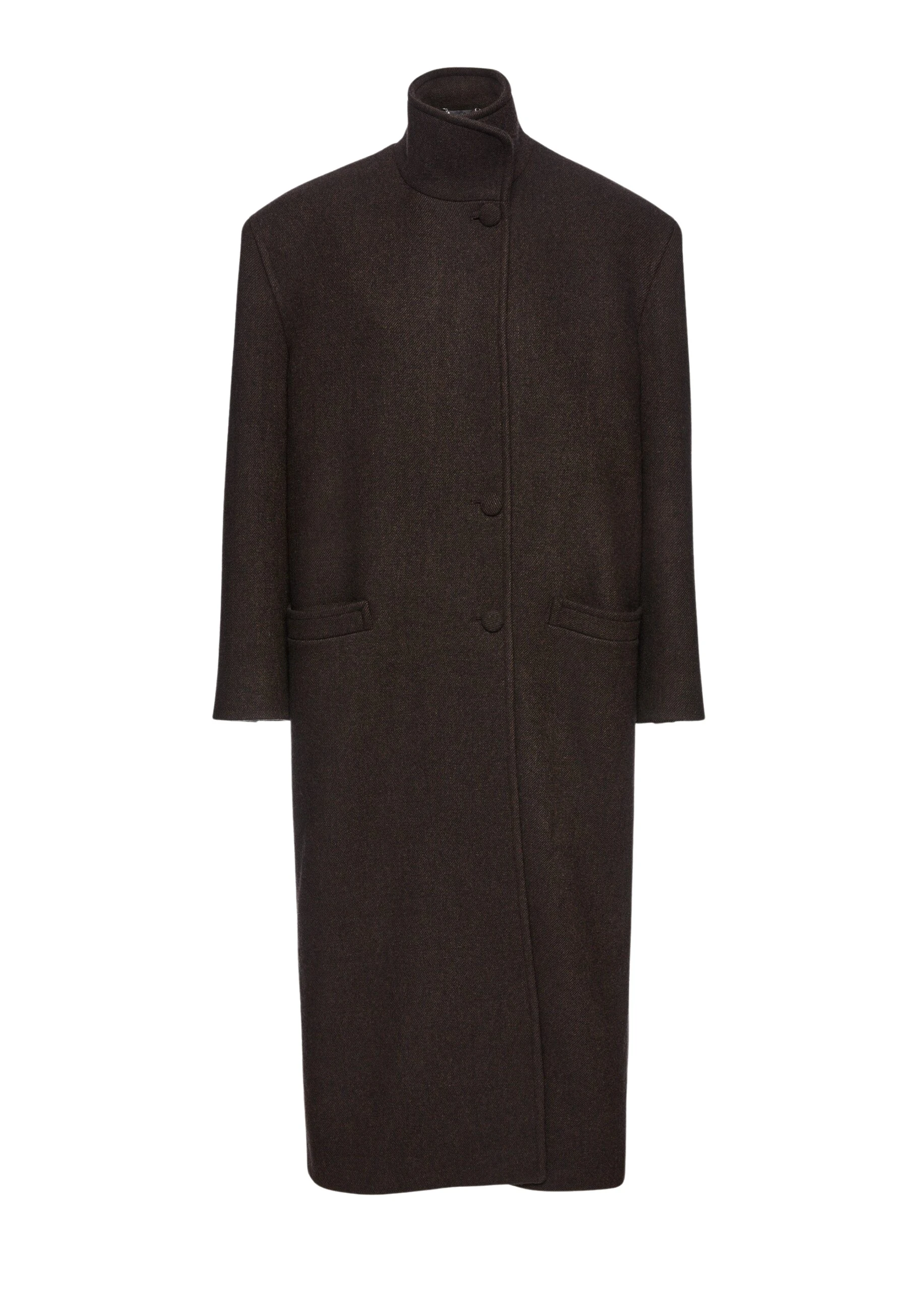Oversize cashmere coat with stand collar in brown