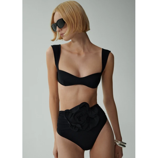 Magda Butrym Retro bustier swim top in black, view 2