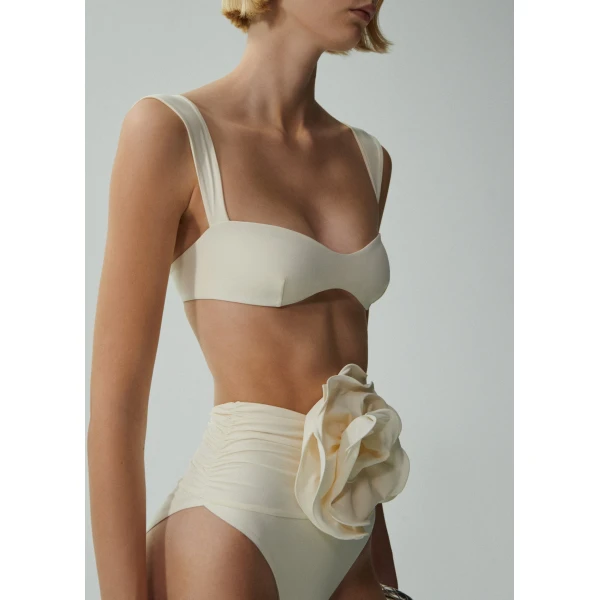 Magda Butrym Retro bustier swim top in cream, view 3