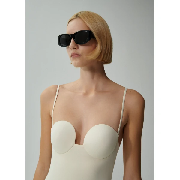 Magda Butrym Retro bustier swimsuit in cream, view 3
