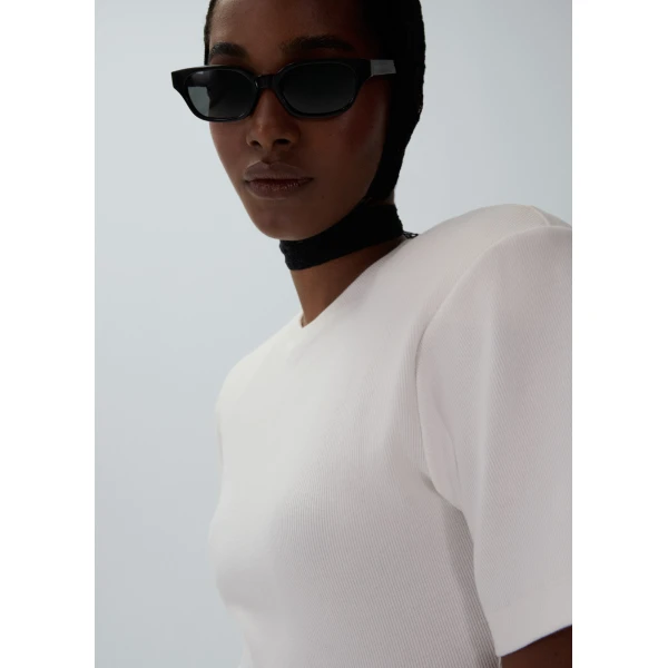 Magda Butrym Ribbed short sleeve bodysuit in cream, view 3