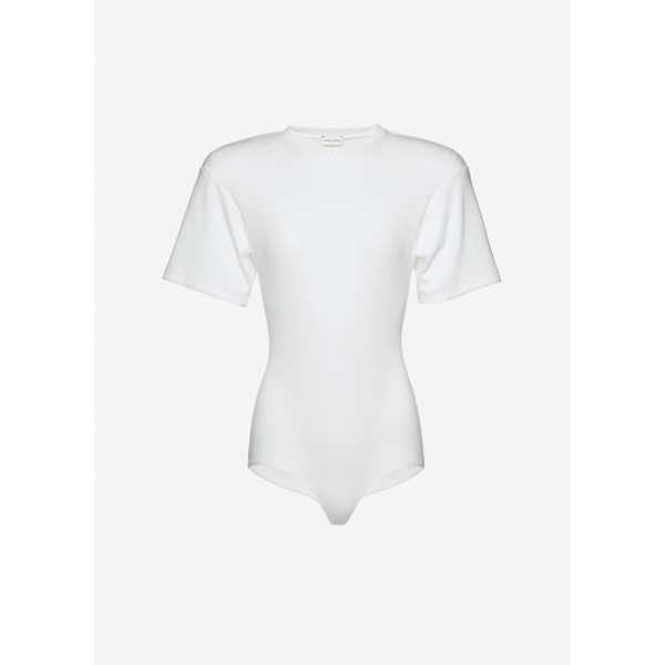 Magda Butrym Ribbed short sleeve bodysuit in cream