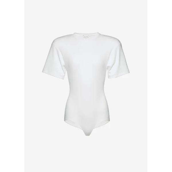 Magda Butrym Ribbed short sleeve bodysuit in cream