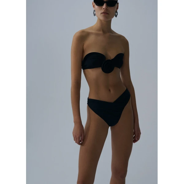 Magda Butrym Ruched asymmetric swim bottom in black, view 2