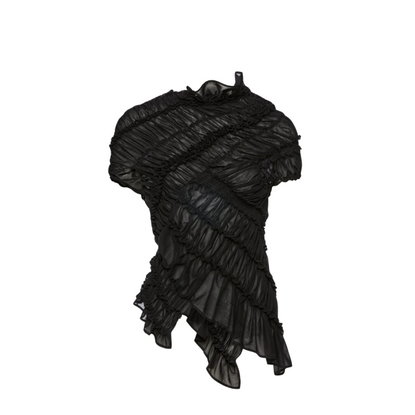 Magda Butrym Ruched cotton short sleeve blouse in black