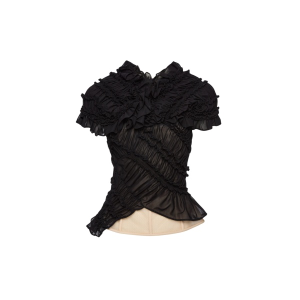 Magda Butrym Ruched cotton short sleeve corset blouse in black