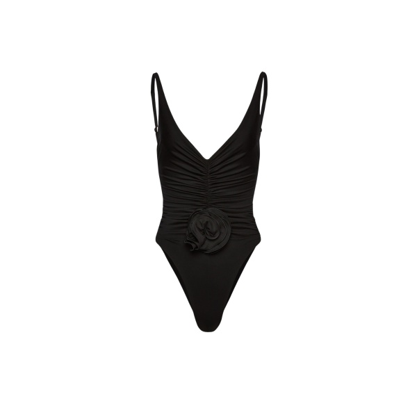 Magda Butrym Ruched flower swimsuit in black
