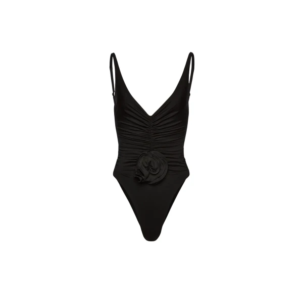Magda Butrym Ruched flower swimsuit in black