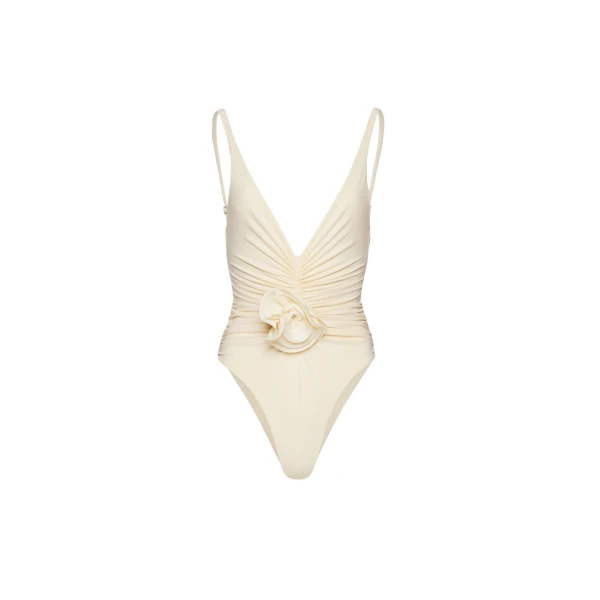 Magda Butrym Ruched flower swimsuit in cream