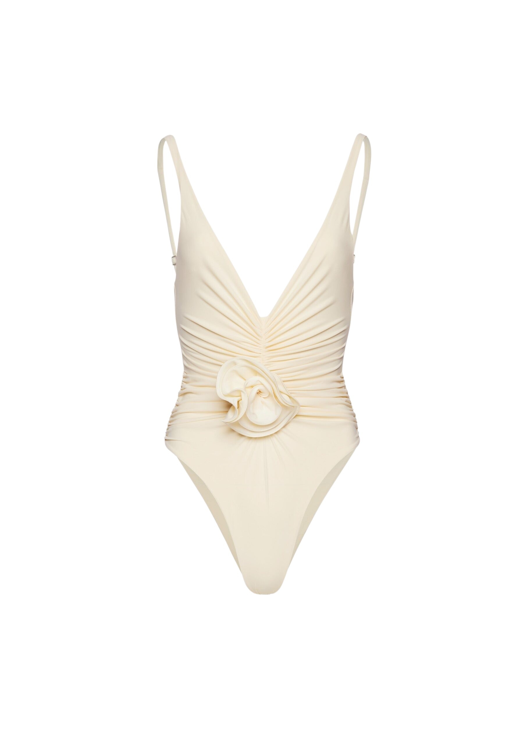 Magda Butrym Ruched flower swimsuit in cream